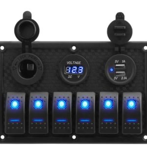 Kapcsolópanel 6 kapcsolóval, USB-vel, szivargyújtóval, feszmérővel