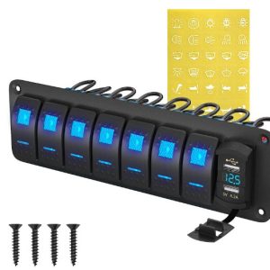 Kapcsolópanel 7db kapcsoló, USB-vel, voltmérővel