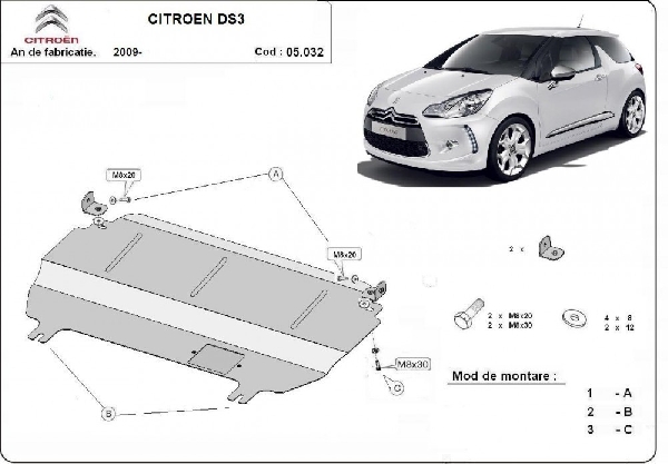 Citroen DS3 2009- motorvédő lemez
