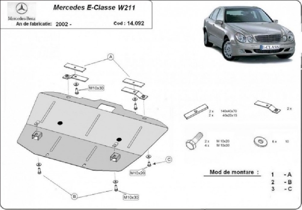 Mercedes E osztály W211 3.2 2002- motorvédő lemez.