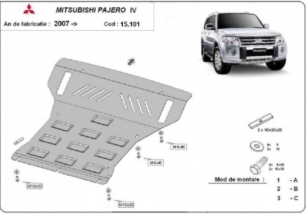 Mitsubishi Pajero 2007- motorvédő lemez