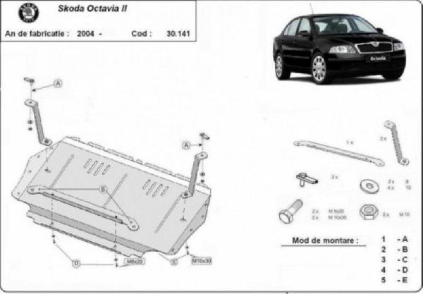 Skoda Octavia 2 2005- motorvédő lemez
